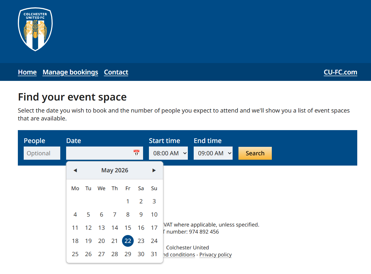 Book online at Colchester United